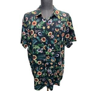 Roark Short Sleeve Shirt Mens XXL Classic Fit Cotton Blend Black Sunflower Snake